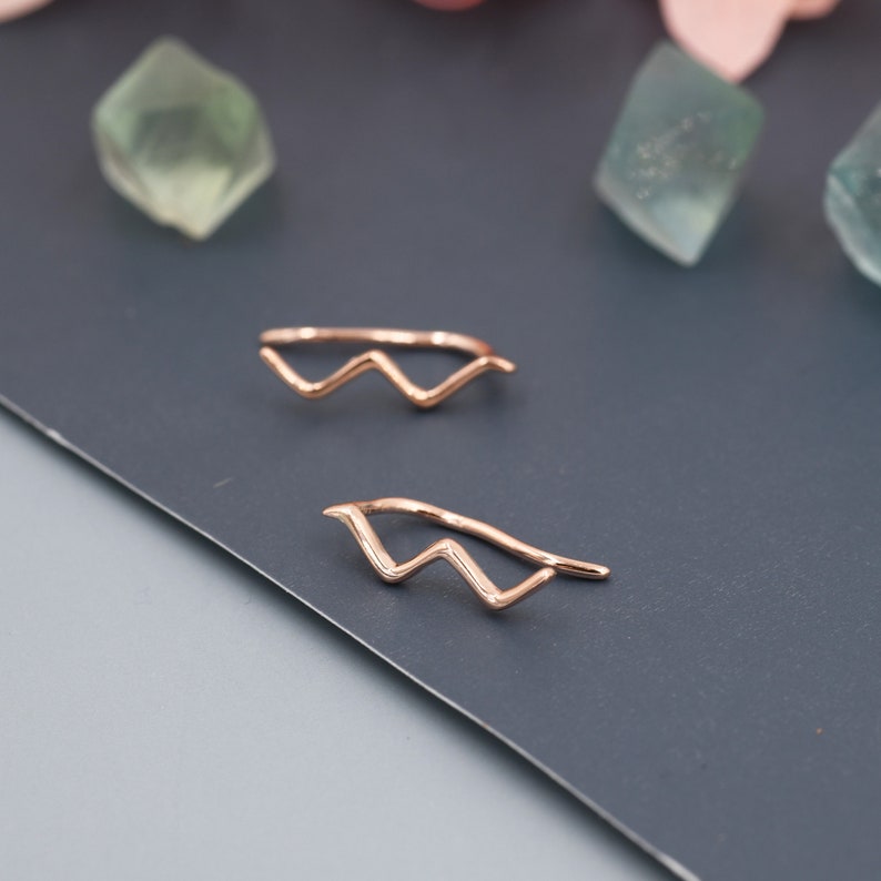 Zigzag Wave Crawler Earrings in Sterling Silver, Silver or Gold or Rose Gold, Minimalist Geometric, Ear Climbers image 6