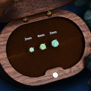 Green Opal Stud Earrings in Sterling Silver - 3 sizes 3mm 4mm 5mm - Lab Opal Stud Earrings  - Semi Precious Gemstone