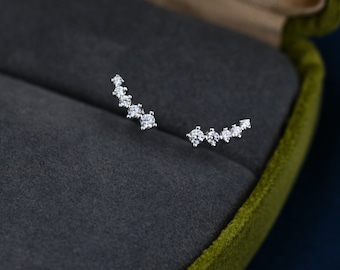 Puces d'oreilles CZ étoile filante très petites en argent sterling, argent ou or, boucles d'oreilles barre CZ incurvées, boucles d'oreilles superposables