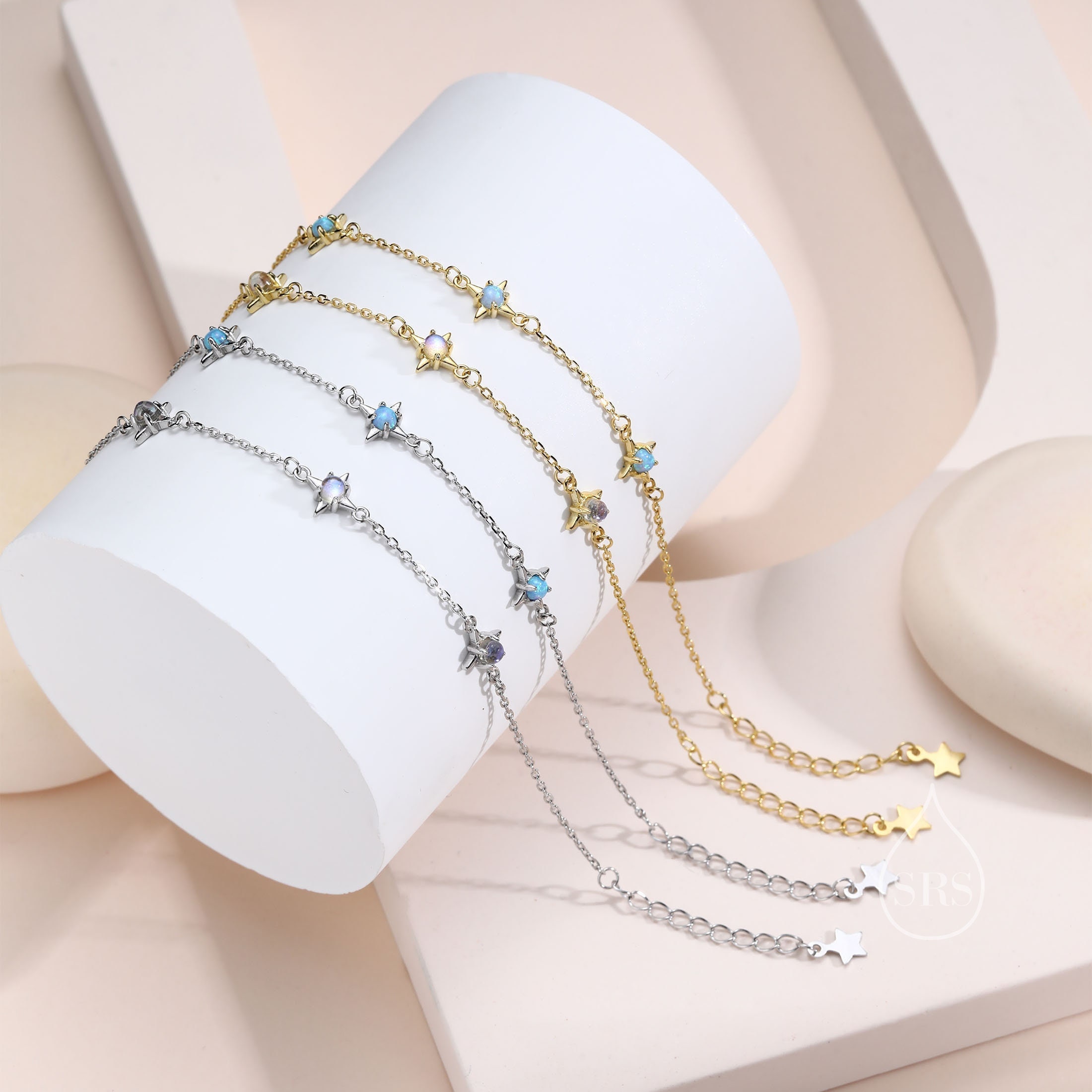 Starburst Charm Bracelet in Sterling Silver With Opal or