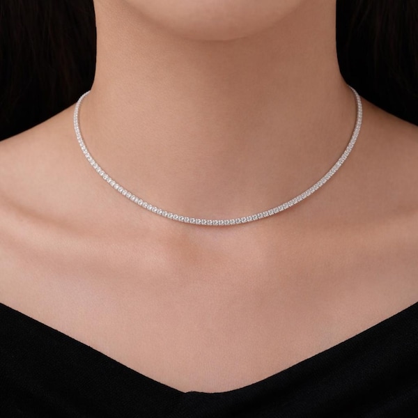 Sterlingzilveren 2 mm CZ-tennisketting, verschillende lengtes, 35 cm - 45 cm, zilverheldere CZ-ketting, CZ-clusterketting, minimalistische armband