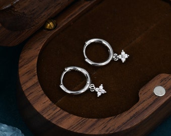 Extra Tiny Hydrangea Flower CZ Huggie Hoop Earrings in Sterling Silver, Silver or Gold or Rose Gold