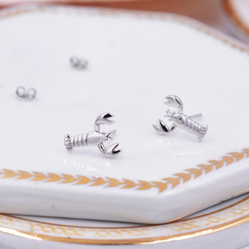 Sterling Silver Lobster Stud Earrings Ocean Creature Etsy
