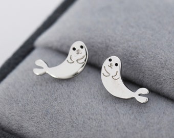 Seal Stud Earrings in Sterling Silver, Cute Baby Seal Earrings, Nature Inspired Animal Earrings