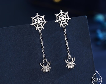 Pendientes colgantes de araña y telaraña en plata de ley, plata, oro u oro rosa. Inspirados en la naturaleza, estos pendientes de insectos...