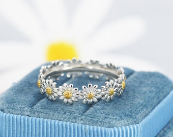 Sterling Silber Daisy Ring, zweifarbige Blume Infinity Band, Eternity Ring, Freundschaftsring, Natur inspiriert Schmuck