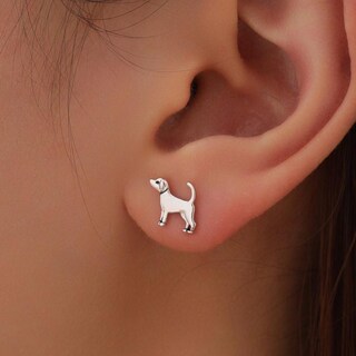 Orecchini A Bottone Argento 925 A Forma Di Cane (Bulldog Francese) - 7x6 Mm, Confezione Regalo
