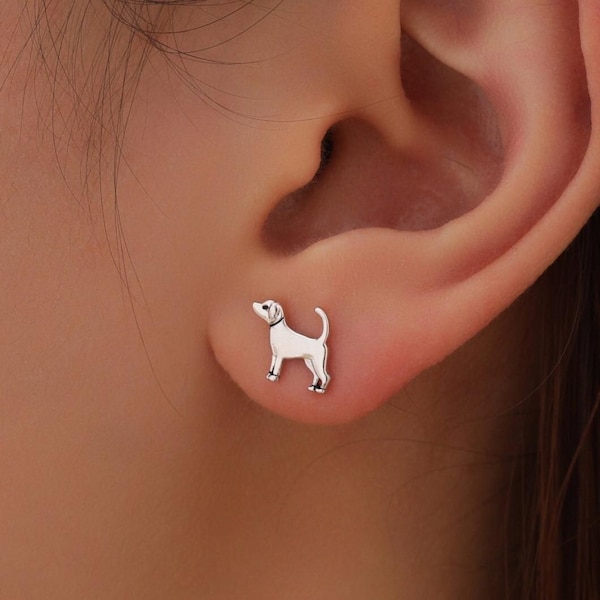 Cute Dog Stud Earrings in Sterling Silver, Puppy Earrings, Silver, Gold or Rose Gold, Nature Inspired Animal Earrings, Terrier, Jack Russell