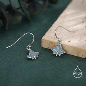 Enamel Ivy Leaf Drop Hook Earrings in Sterling Silver,  Nature Inspired Leaf Earrings