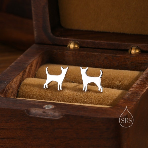 Tiny Chihuahua Dog Stud Earrings in Sterling Silver, Silver or Gold or Rose Gold, Sterling Silver Chihuahua Dog Earrings, Pet Earrings