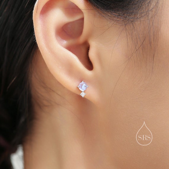 Sterling Silver Tiny Moonstone Stud Earrings Sterling Silver Tiny Moonstone Stud Earrings