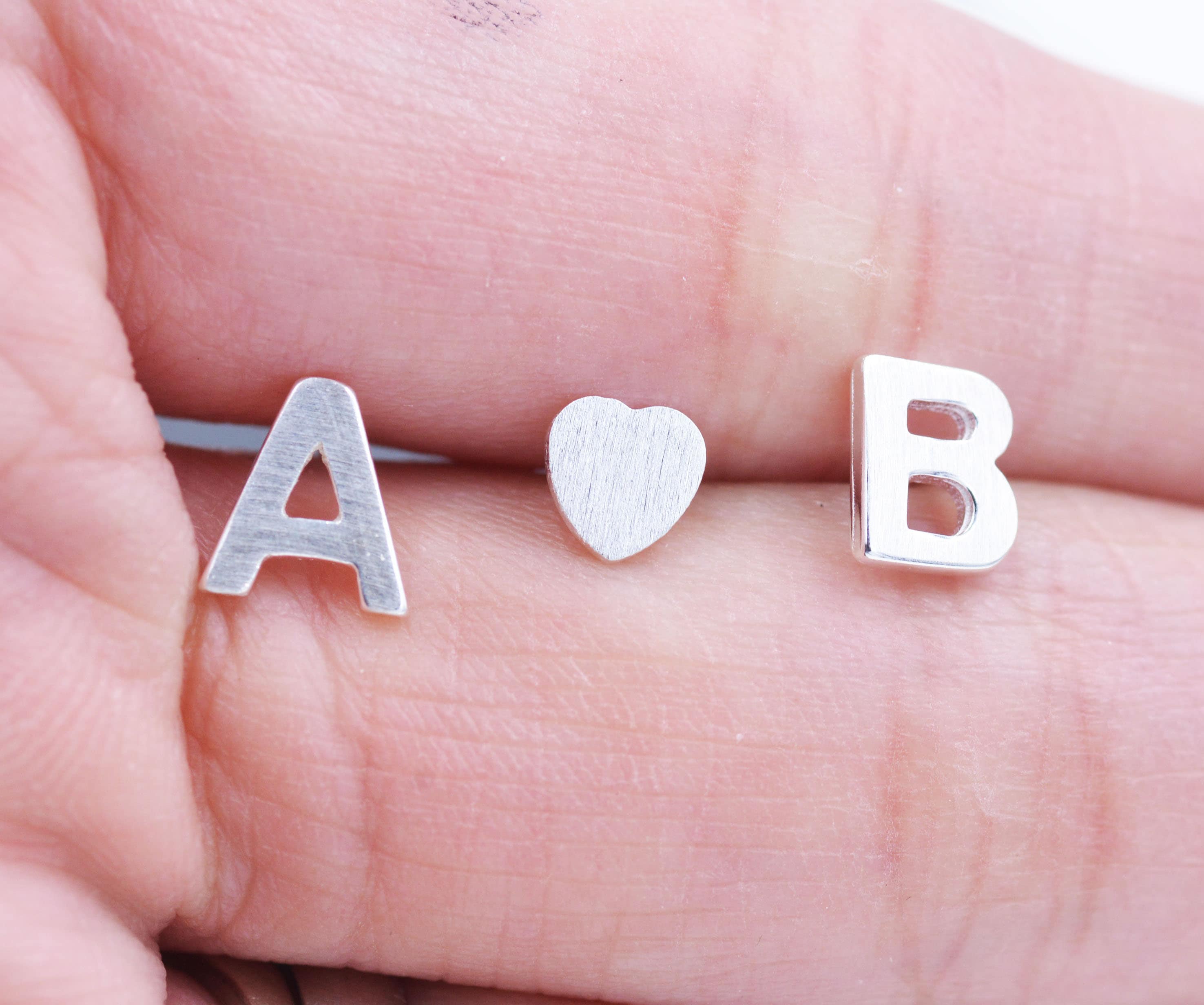 ONE Small Initial Stud Single Sterling Silver Personalised Earring Al…