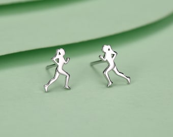 Sterling Silver Tiny Female Running Figure Stud Earrings