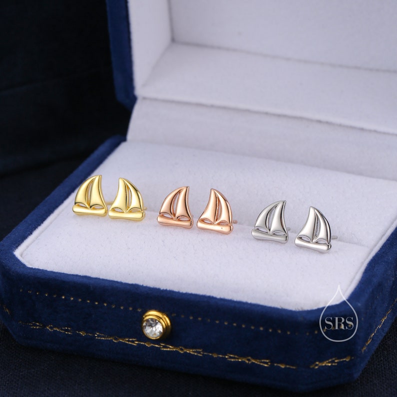 Sailing Boat Stud Earrings in Sterling Silver, Silver, Gold or Rose Gold, Boat Earrings, Sailing Earrings image 6