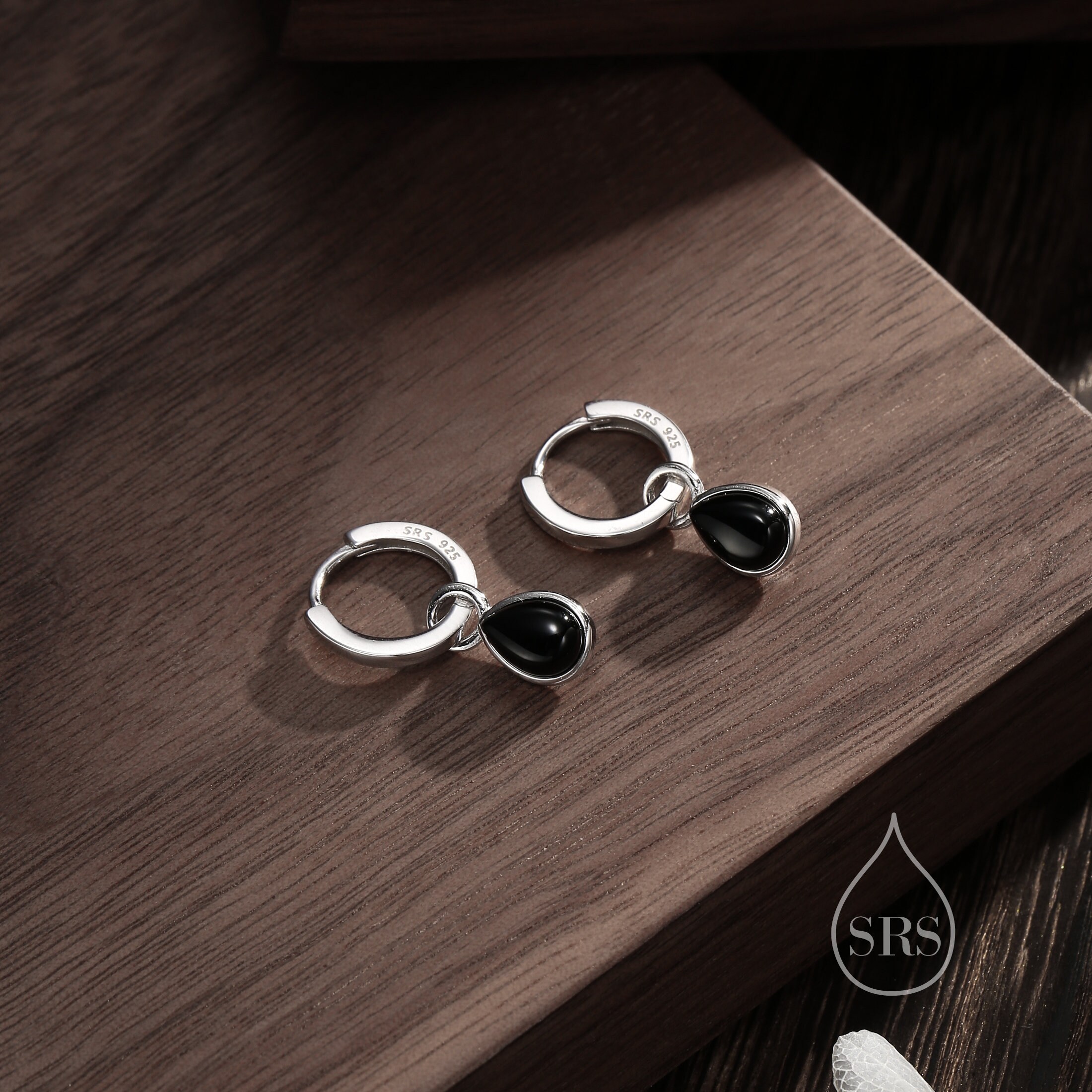 Boucles D'oreilles En Argent 925 Avec Zircon, Onyx Et Camée - Modèle Pendentif Goutte