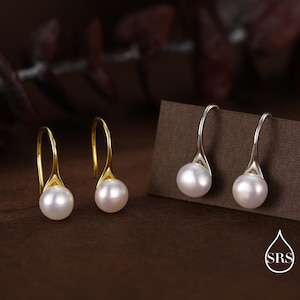 Boucles d'oreilles crochet en véritables perles d'eau douce en argent sterling, perles d'eau douce naturelles, argent ou or, perle ivoire