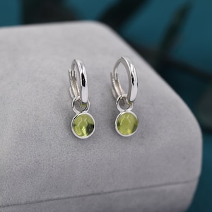 Genuine Peridot Hoop Earrings in Sterling Silver, Detachable Green Peridot Coin Dangle Hoop Earrings, Interchangeable, August Birthstone image 6