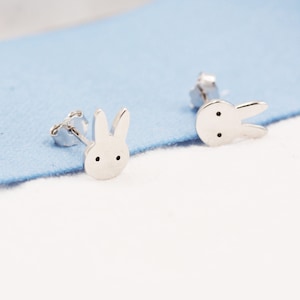 Cute Bunny Earrings in Sterling Silver, Rabbit Stud Earrings, Rabbit Head Earrings, Animal Earrings image 6