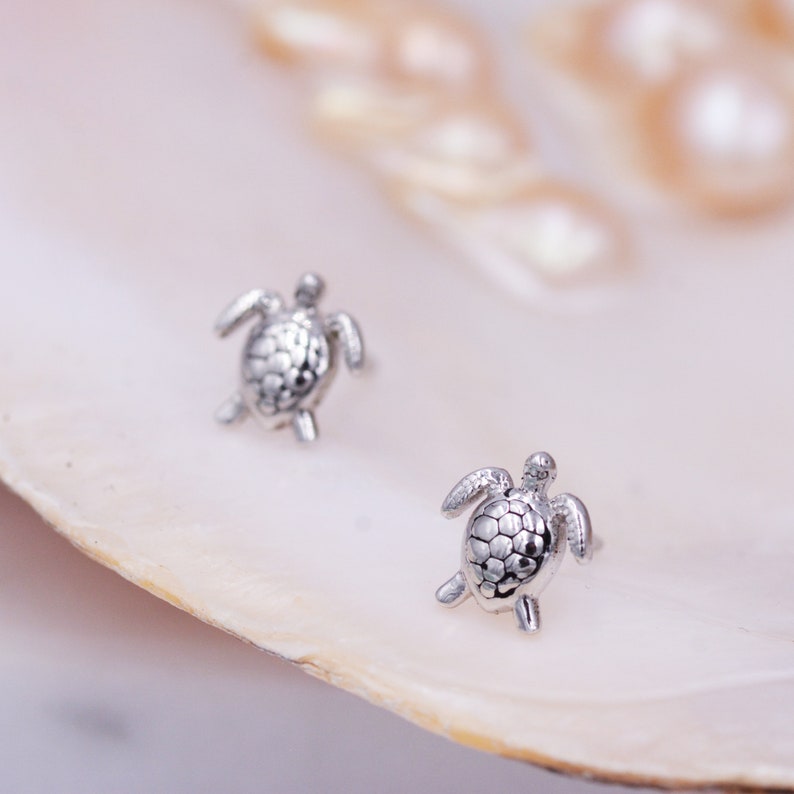 Sterling Silver Turtle Stud Earrings Sea Turtle Earrings | Etsy