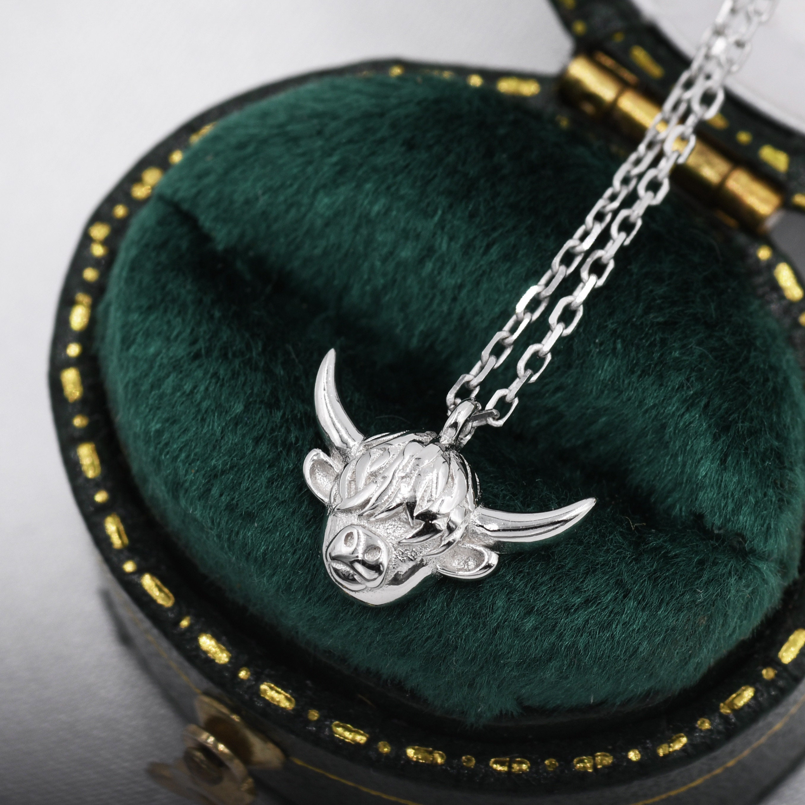 Tiny Highland Cow Pendant Necklace in Sterling Silver, Highland Cow Necklace, Scottish Inspired Jewellery