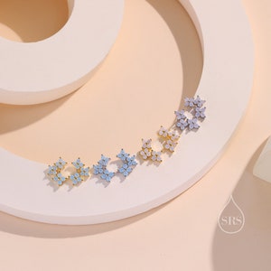 Tiny Hydrangea Bouquet CZ Stud Earrings in Sterling Silver, Silver or Gold, Opal Blue or Opal Pink, Three CZ Flower Earrings, CZ Cluster zdjęcie 5