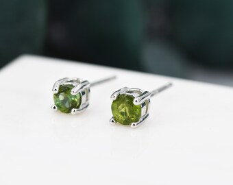 Natural Raw Tourmaline Stone Stud Earrings in Sterling Silver -  Genuine Tourmaline Crystal Stud Earrings  - Green Tourmaline