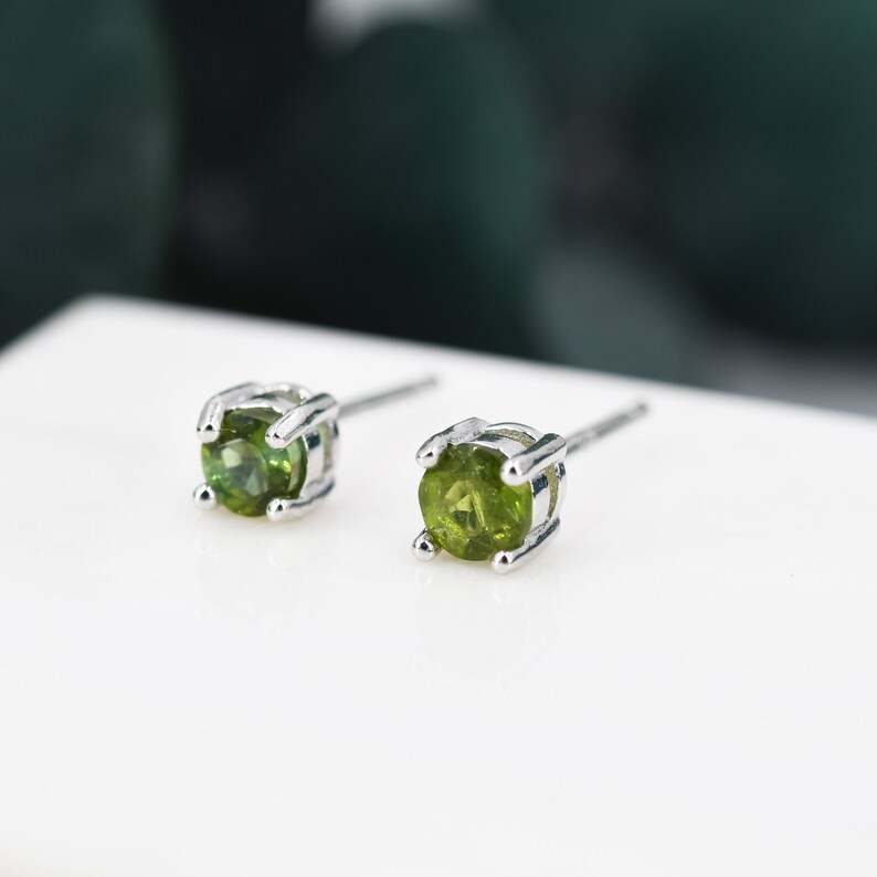 Natural Raw Tourmaline Stone Stud Earrings in Sterling Silver Genuine Tourmaline Crystal Stud Earrings Green Tourmaline image 1