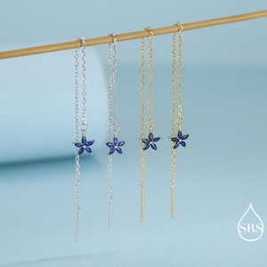 Kolczyki z cyrkoniami w kolorze szafirowym, nawlekane na kolczyki w kształcie kwiatów, ze srebra próby 925, srebra lub złota, nawlekane na uszy z motywem niezapominajek, nawlekane na kolczyki z cyrkoniami