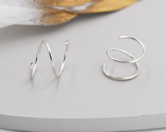 Orecchini a cerchio a spirale minimalisti in argento sterling, orecchini a cerchio a spirale con piercing singolo, orecchini a torsione a doppio cerchio