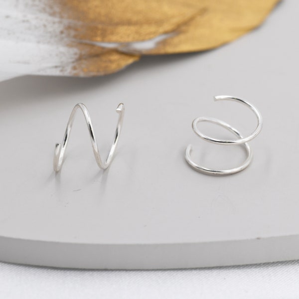 Minimalist Spiral Hoop Ohrringe in Sterling Silber, Single Piercing Spiral Hoop Ohrringe, Double Hoop Twist Ohrringe