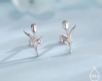 Delicate Tulip Flower Stud Earrings in Sterling Silver, Silver or Gold or Rose Gold, Flower Earrings, Tulip Earrings