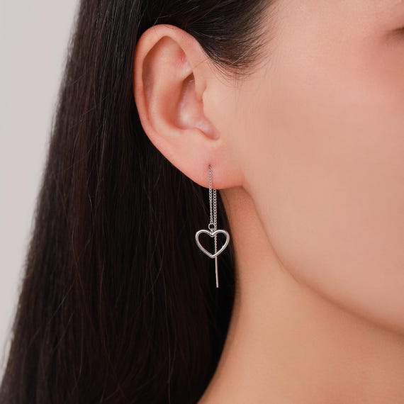 Orecchini Pendenti A Cuore In Argento Sterling 925 – Cuore Aperto Con Passante, Gioiello Romantico