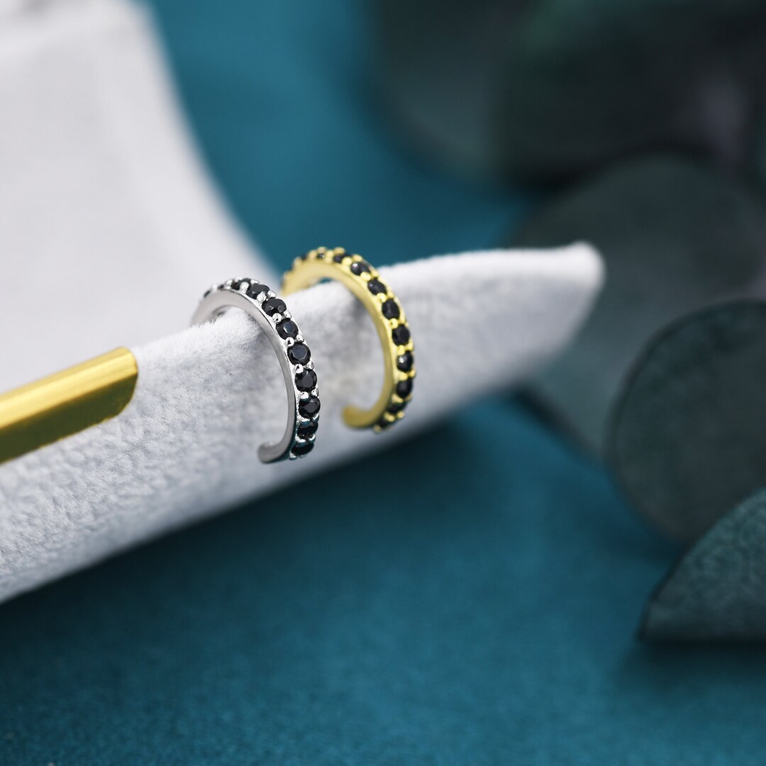 Black CZ Ear Cuff in Sterling Silver, Silver or Gold, Simple