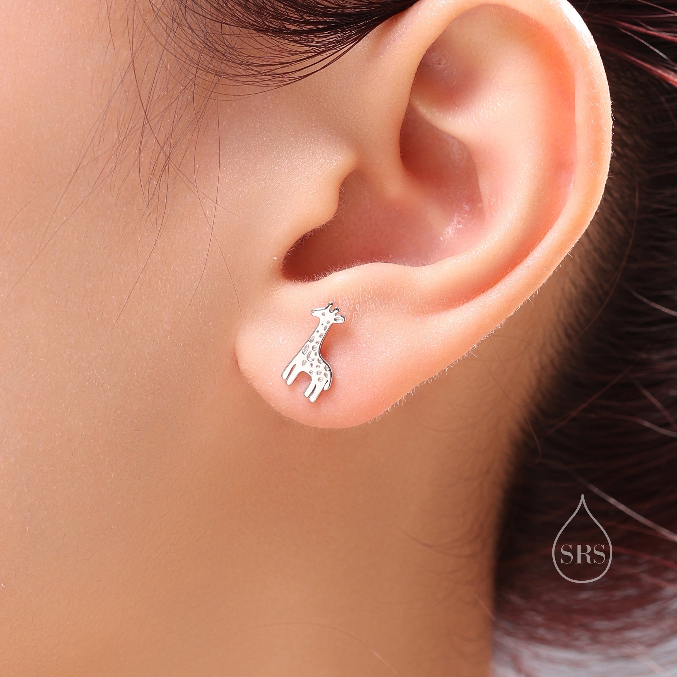Orecchini a bottone a forma di giraffa in argento sterling – 10 mm x 7 mm - Italia