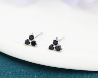 Extra Small Trinity Onyx Black CZ Stud Earrings in Sterling Silver - Gold or Silver