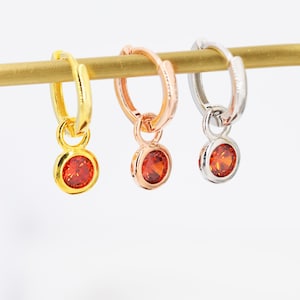 January Birthstone Garnet Hoop Earrings in Sterling Silver, Detachable Dangle Hoop Earrings, Silver, Gold or Rose Gold, Interchangeable