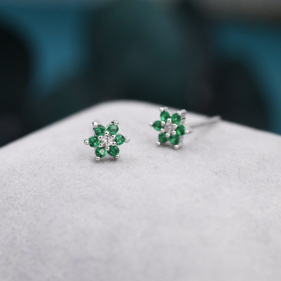 Orecchini A Fiore In Argento 925 Con Cristallo Verde - Mini Borchie Da 6 Mm - Katy Craig