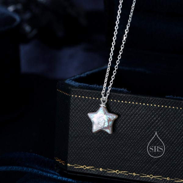 Echte Stern Barock Perle Anhänger Halskette in Sterling Silber, Zarte Keshi Perle Stern Halskette, Stern Perlenkette