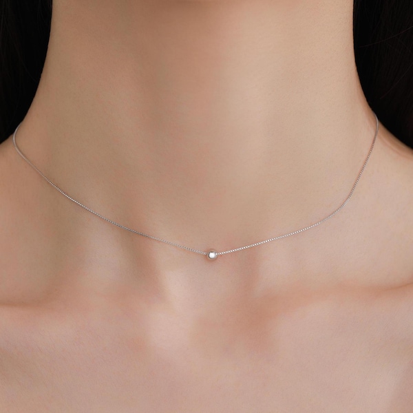Single Bead Collar Necklace in Sterling Silver,  Silver Gold or Rose Gold, Minimalist Ball Choker Necklace, Simple Choker Necklace