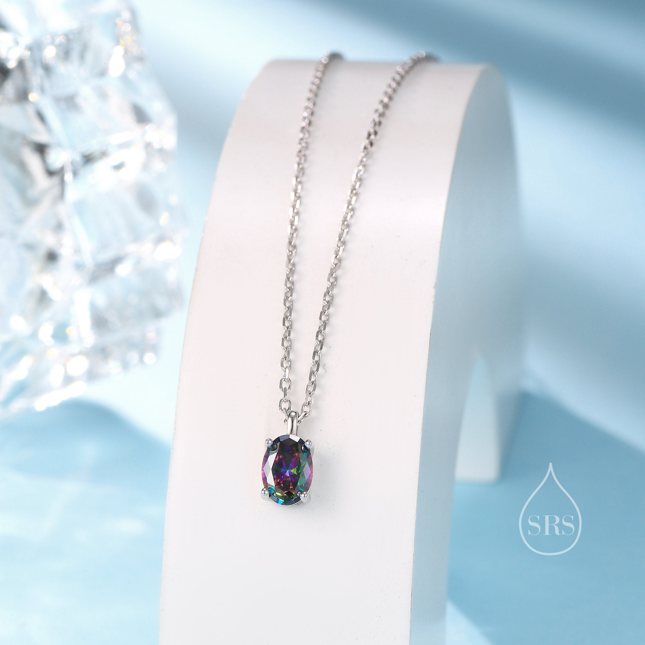 Mystic Black Oval CZ Pendant Necklace in Sterling Silver