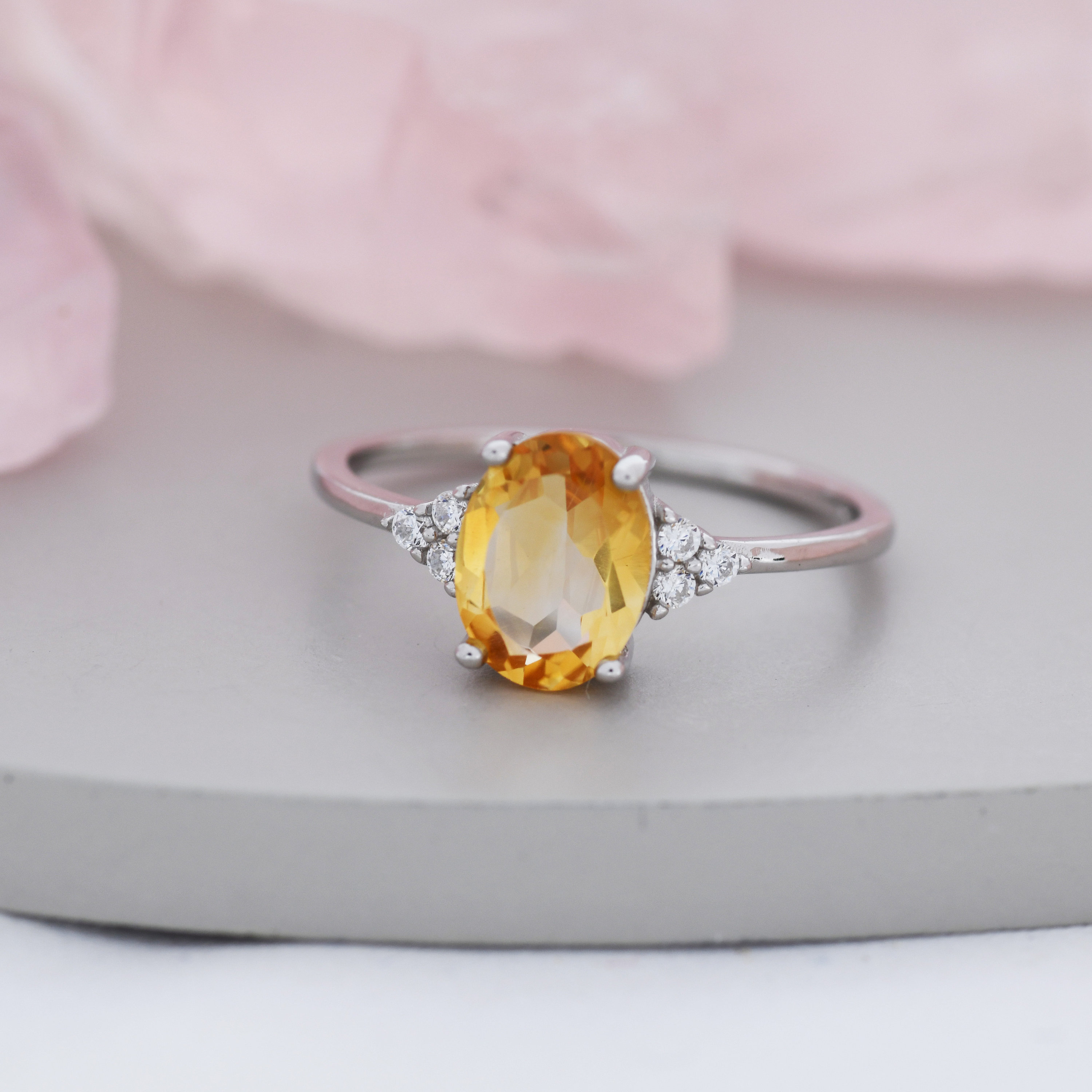Genuine Citrine Oval Ring in Sterling Silver Natural Citrine Ring