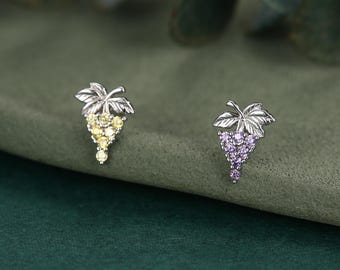 Sterling Silver Grape Petite Earrings, Hooks - Etsy