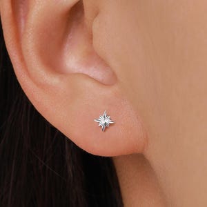Orecchini a lobo in argento sterling con stella polare a raggiera.