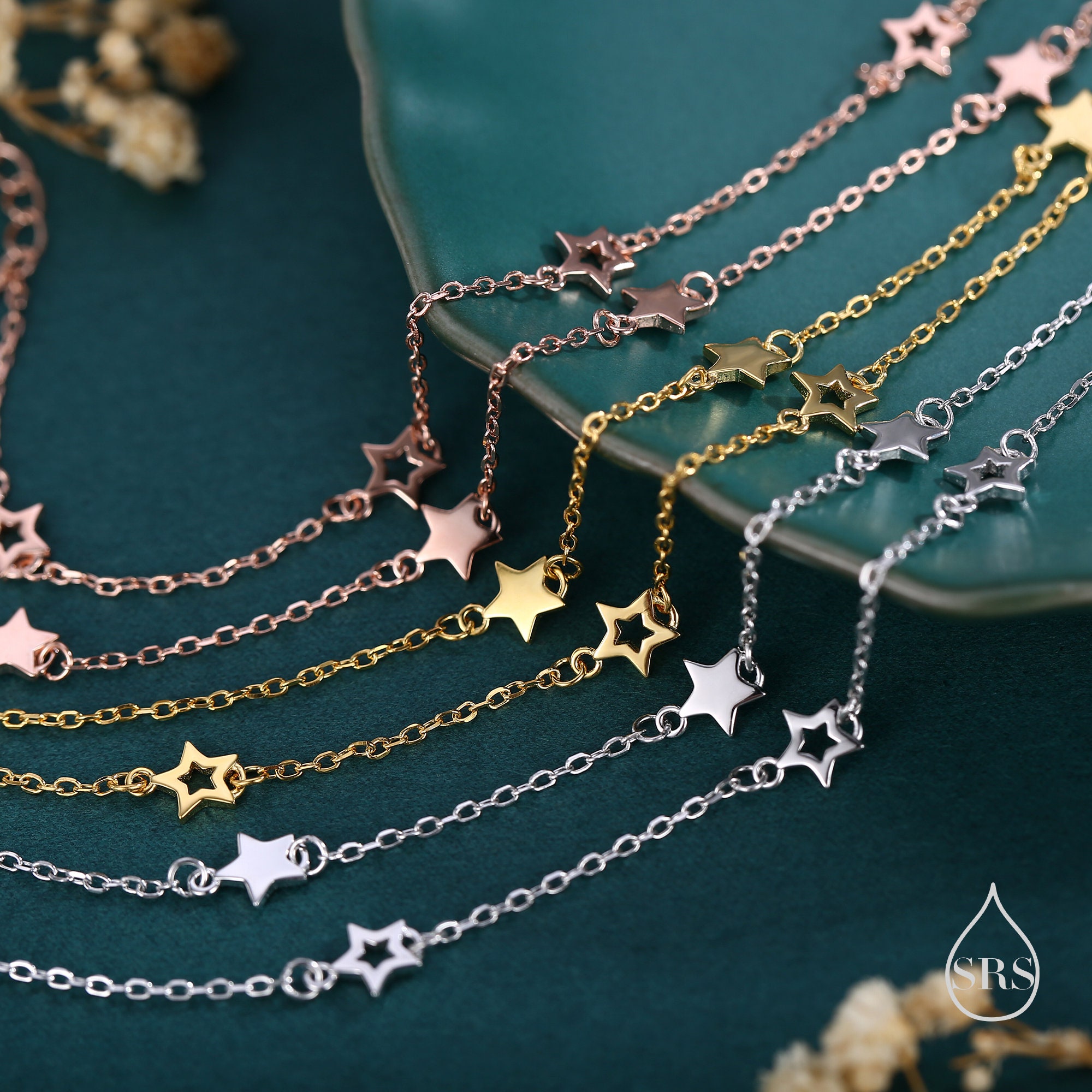 Double Layer Star Bracelet in Sterling Silver, Silver or Double Layer Star Bracelet in Sterling Silver, Silver or
