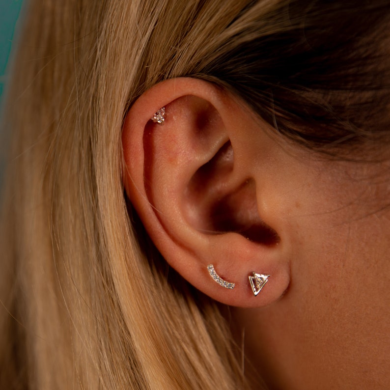 Tiny Double Triangle Arrow Arrowhead Stud Earrings, Rose Gold over Sterling Silver, Chevron Geometric Minimalist Design image 8