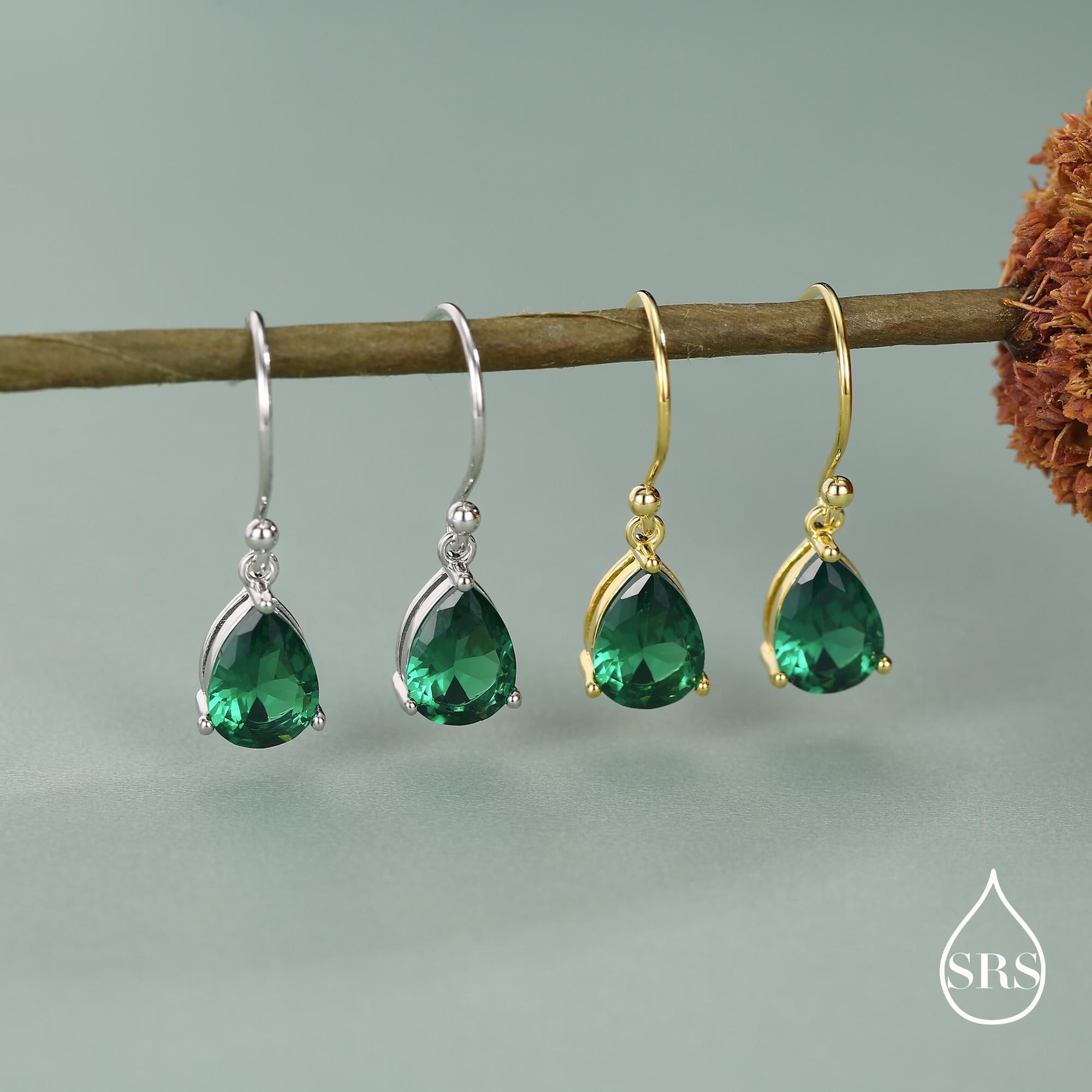 Boucles D'oreilles Pendantes En Argent Sterling .925 Avec CZ En Forme De Poire 3.20 Ct - Fermoir à Levier