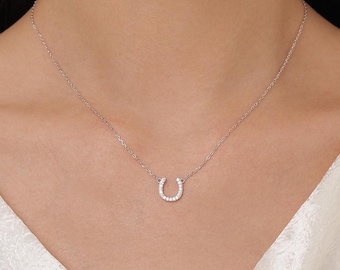 Tiny CZ Horseshoe Necklace in Sterling Silver