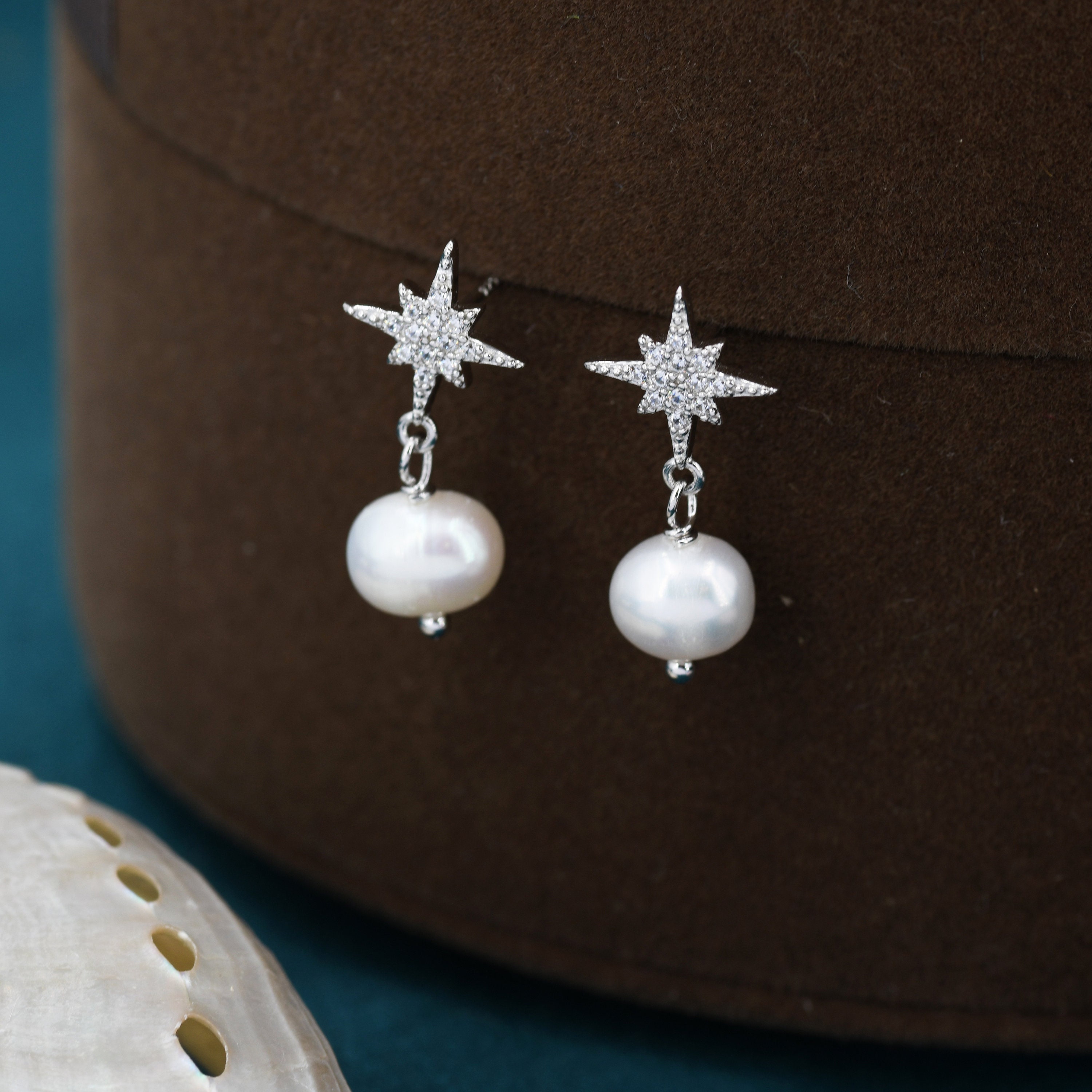 Starburst Star With Dangling Baroque Pearl Drop Earrings in Sterling  Silver, Silver or Gold, Keshi Pearl Earrings, -  Denmark