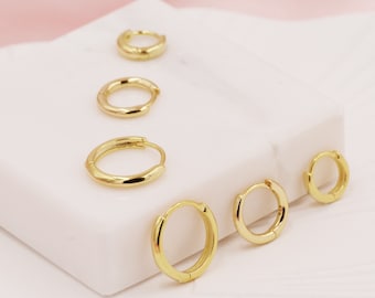 Minimalist Huggie Hoop Earrings in Sterling Silver, 6mm, 8mm, 9mm, 10mm, 12mm and 14mm Skinny Hoops, Rose Gold or Gold, Simple Hoop Earrings