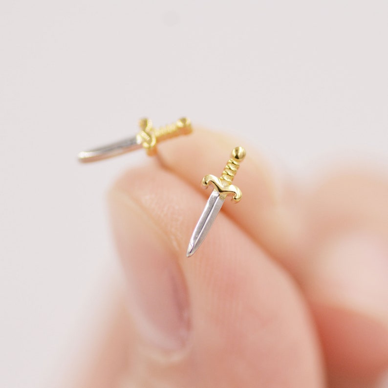 Tiny Little Dagger Sword Stud Earrings in Sterling Silver Stacking Earrings Ear Stacks image 5